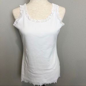 Women’s White Lace Trim Ribbed Tank Top Size M